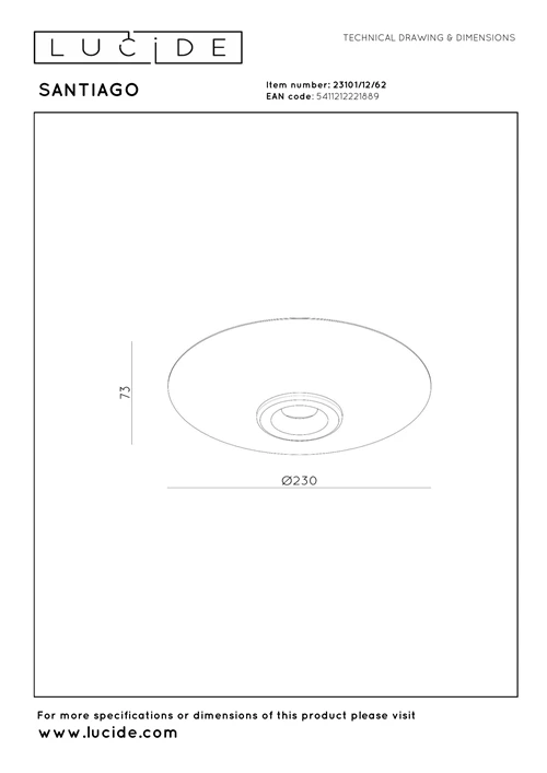 Lucide SANTIAGO - Flush ceiling light - Ø 23 cm - LED Dim. - CCT - 1x10W 2700K/4000K - Amber | Premium - technical